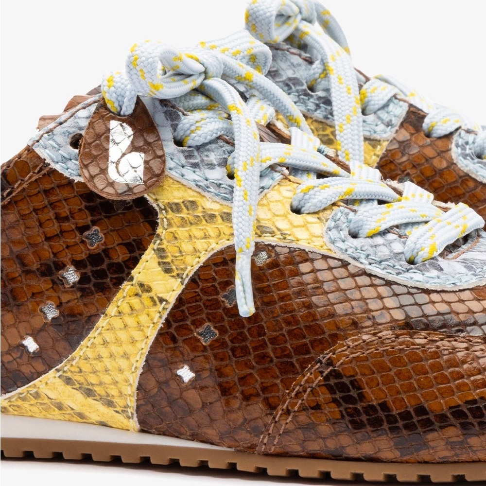 Larroude Brown Python-Effect Sneakers with Yellow… - image 2